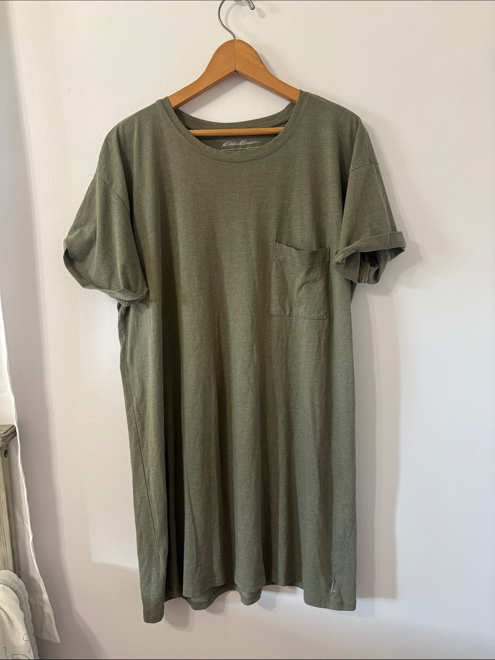 Eddie Bauer Olive Short Sleeve Pocket Tee Dress